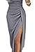 Ouregrace Womens Off Shoulder Metallic Glitter Ruched High Slit Evening Party Cocktail Dress (Grey, (US 4-6) S)