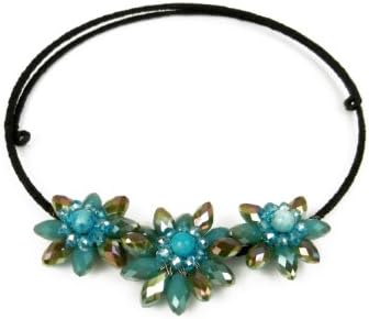 Ploy! Sparkle floral Crystal Glass Beads Choker Necklace Handmade in Blue KA4