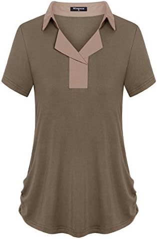 Miagooo Women's Lapel Collar V Neck 2-Button Short Sleeve Casual Polo Shirt