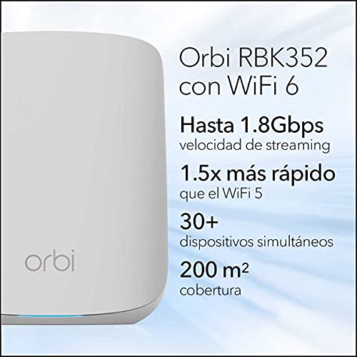 NETGEAR-Orbi-Mesh-WiFi-6-RBK352-Sistema-de-doble-banda-compuesto-por-router-y-1-extensor-satelite-Cobertura-de-hasta-200-m-y-mas-de-30-dispositivos-AX1800-hasta-18-Gbps