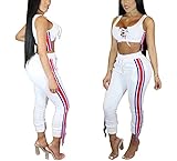 Women's 2 Pieces outfits Lace Up Crop Tank Top+Ankle Pant Sweatsuits Set Tracksuits