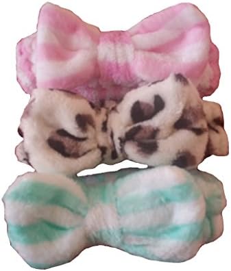 Fluffy Cute Fun Head Hair Band Multicolor multi designs 3 pack (3 Pack (Pink Stripe, Aqua Stripe, Brown Animal Print))