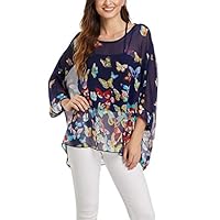 Vanbuy Womens Butterfly Print Batwing Sleeve Top Chiffon Poncho Flowy Loose Sheer Blouse Shirt Tunic Z336-43-4368