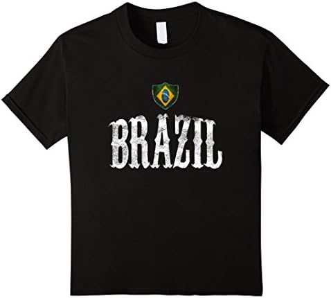 Kids Vintage Brazil Flag T-shirt Brazilian Pride Soccer Sports 6 Black
