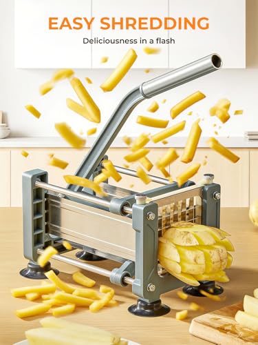 FOHRER Chip Cutter Stainless Steel Professional Manual Potato Cutter with 13, 9, 6 mm Stainless Steel Blades, Blue