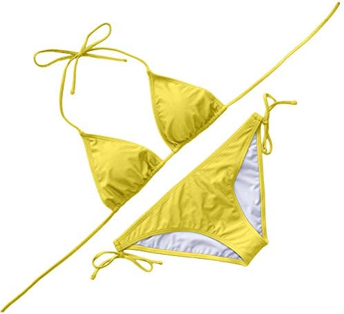 Qiaoer Womens Black Triangle Bikini Top Tie Side Bottom Swimsuits (FBA) (M, Yellow)
