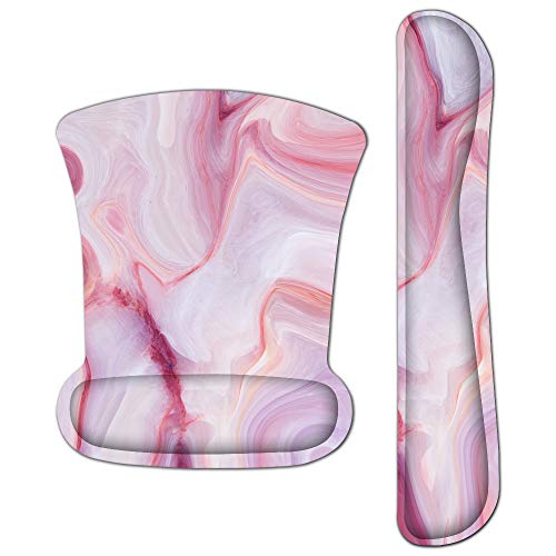 Memory Foam Non Slip Keyboard Wrist Rest Pad and Mouse Wrist Rest Support Set for Gaming,Office,Computer Laptop and Mac- Comfortable & Lightweight for Easy Typing & Pain Relief (Pink Marble)