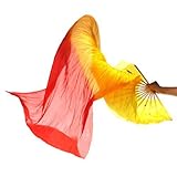 EUBUY Hand Made Colorful Silk Bamboo Flame Belly Dance Dancing Long Folding Fans Veils
