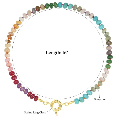 KissYan Beaded Gemstone Necklace for Women, Colorful Boho Bead Choker Natural Stone Surfer Beach Necklaces 14K Gold Plated Summer Handmade Jewelry