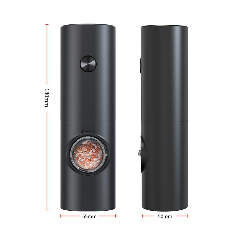 Moedor Elétrico de Sal e Pimenta, Conjunto com 2 Unidades, 70ml, Preto