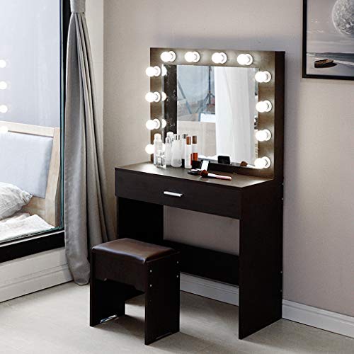 FunDiscount Vanity Set with Lighted Mirror, Cushioned Stool and Drawers, Modern Makeup Vanity Dressing Table Dresser Desk Vanities Bench for Bedroom Living Room Girls Dressing Room (Black)