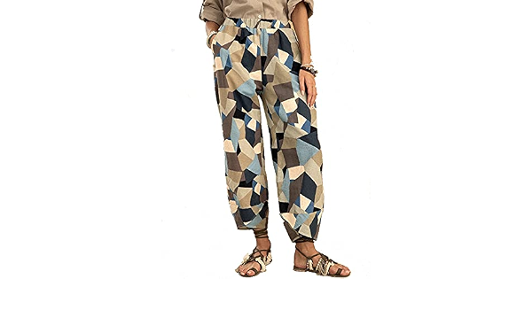 Cotton Geometric Print Trousers 