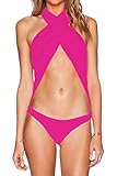Pink Wind Women's Sexy Halter Bandage One-piece Monokini Swimsuit Swimwear
