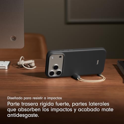 Capa com cordão e suporte integrado, MagSafe, controlo de câmara, acabamento mate e interior em microfibra para iPhone 17 Pro MAX – Cinzento Antracite