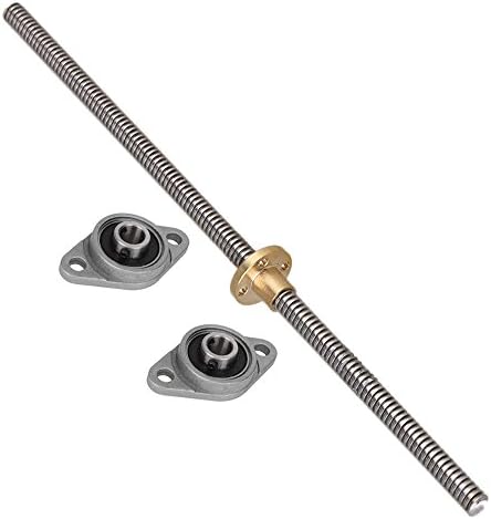 CNBTR 250mm Length 8mm Dia Silver Vertical 2mm Lead Screw Rod &amp; Pillow Block Mounted Bearing for 3D Printer Set of 3