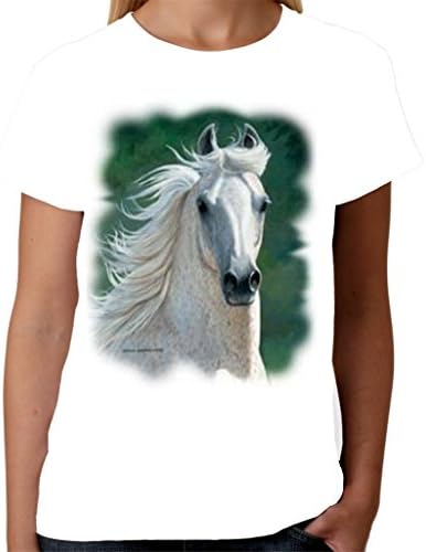 Velocitee Ladies T-Shirt Arabian White Horse Head A18087