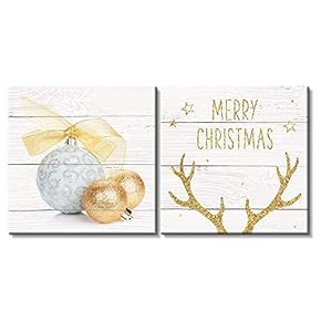 2 Panel Square Canvas Wall Art - Christmas Theme Decorating Elements - Giclee Print Gallery Wrap Modern Home Art Ready to Hang - 12"x12" x 2 Panels