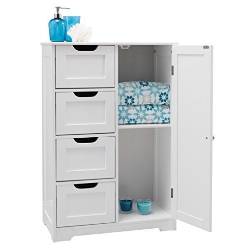 Portland 82x55x30cm White Wooden Bathroom Cabinet Four Drawers