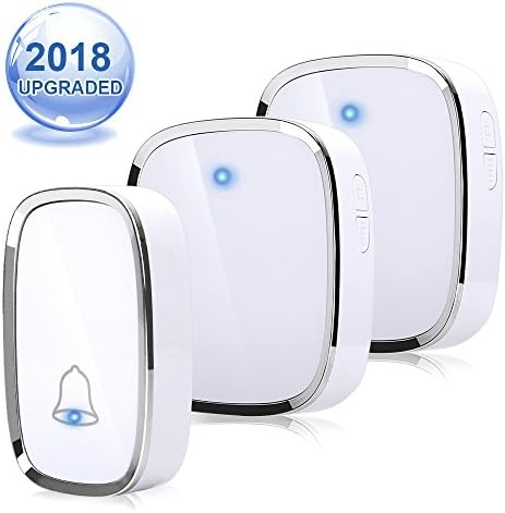 Wireless Doorbell, Waterproof Chime Kit Operating at 1000ft with 1 Push Button Transmitter（Battery included）and 2 plug-in Receivers,36 Chimes, No Batteries Required for Receivers, (White)