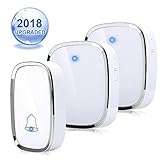 Wireless Doorbell, Waterproof Chime Kit Operating at 1000ft with 1 Push Button Transmitter（Battery included）and 2 plug-in Receivers,36 Chimes, No Batteries Required for Receivers, (White)