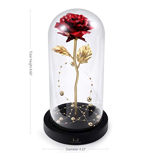 Louis-Garden-Beauty-and-The-Beast-Rose-Kit-Colorful-Gold-Foil-Rose-and-Led-Light-in-Glass-Dome-on-Black-Wooden-Base-for-Home-Decor-Holiday-Party-Wedding-Anniversary-24K-Red-Rose