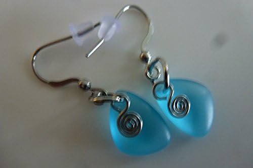 Light Blue Sea Glass Earrings Small 0.5 Inches Nautical Ocean Coast Hawaiian Foam Beach Handmade Mermaid Tears Jewelry for Women and Girls Gift Under 20 Dollars