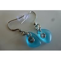 Light aqua blue nautical sea glass small 0.5 inch earrings delicate drop elegant young ocean coast hawaiian foam beach prime handmade fashion chraming gift mermaid tears jewelry for women and girls