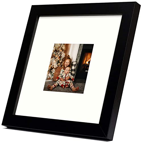 Frametory, 8x8 Square Photo Frame with Ivory Color Mat for 3.5x3.5