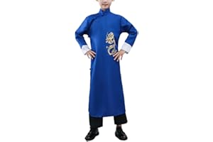 Libaobaoyo Boys Chinese Traditional Kung Fu Suit Meditation Suit Roll-Up Sleeve Dragon Printed Cheongsam