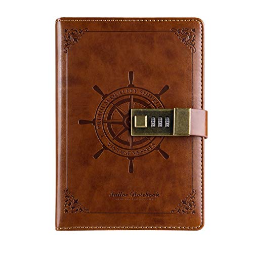 iwobi Notebook with Combination Lock, PU Leather Journal Writing Retro Style
