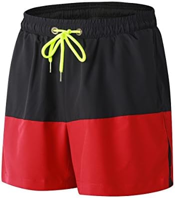 Aucou Men's Swim Trunks Swimwear Dry Fit Shorts with Pocket Beach Shorts( Red US S )