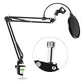 NEUMA Professional Microphone Stand with Pop Filter Heavy Duty Microphone Suspension Scissor Arm Stand and Windscreen Mask Shield for Blue Yeti Snowball, Recordings, Broadcasting, Streaming, Singing