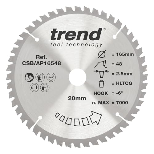 Trend Aluminium & Kunststoff Kreissaegeblatt, 165mm Durchmesser, 20mm Bohrung, 48 Zaehne, HW, 2mm Schnittbreite, -6° Haken, CSB/AP16548