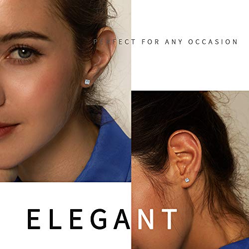 UHIBROS 6 Pairs Stud Earrings Set For Mens Womens Hypoallergenic Earrings Pack Cubic Zircon Earrings 18K White Gold Earrings