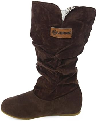 Anxinke Women's Autumn Winter Faux Suede Slip-on Flat Mid-calf Boots