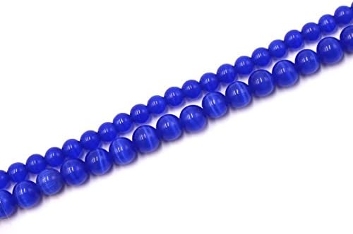 SuZhi 6mm &amp; 8mm Round Dark Blue Cat Eye Beads Strand Jewelry Handmade DIY Beads (Blue)