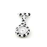 Huasen Black Paw Prints Hanging Watch Nurses Silica Gel Brooch Watch-Black