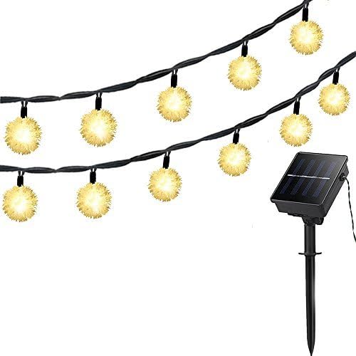 LELLEL 3rd Generation Super Bright Solar Outdoor LED String Lights, Waterproof Weatherproof for Yard Patio Garden Tree Party Wedding Decoration, Warm White 21ft Snow Ball 8 Working Mode