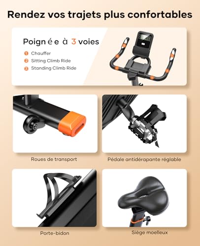 TOPUTURE Velo D Apartment Magnetic, Bicycle Apartment Connected APP, Adjustable Resistance, Indoor Bike with Silent, Exercise Bikes with Heart Rate Capacity 160kg