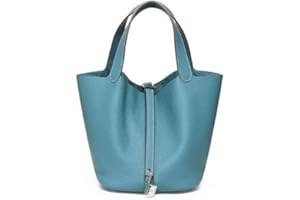 ADPWRL Genuine Leather Soft Bucket Bag for Women Fashion Lock Design Handbags Vegetable Basket Satchel with Top Handle Bags