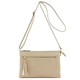 Double Compartment Wristlet Crossbody Bag with Tassel Nude