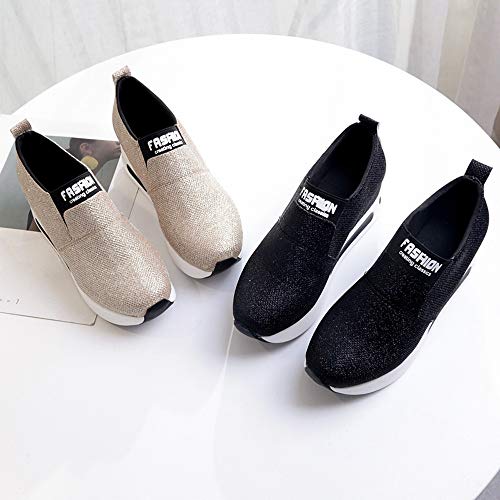 Women's Platform Wedges Walking Sneakers Flat Thick Bottom Shoes Slip On Ankle Boots (Black, US:5.5)