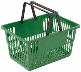 Plastic Shopping Basket with Plastic Handle, Standard, 17"L X 12"W X 9"H, Green - Lot of 12