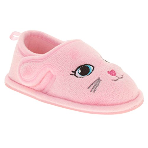 WMS Toddler Girls Pink Kitty Cat Loafer Style Slippers Animal House Shoes Small 5-6