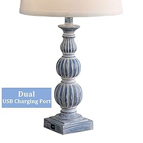LOKHOM USB Table Lamp Set of 2, 26" Bedside Nightstand Lamp with Dual USB Ports, Antique Coastal Farmhouse Table Lamp for Bedroom Living Room Vintage Retro Rustic Resin Classic Blue Bedside Desk Lamps 413TRMEVddL