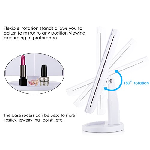 Makeup Vanity Mirror 36 Natural 4 LED Taped- Lights Newest Tri-fold Mirror with Touch Screen and USB Charging/AAA Batteries, 180°Rotation Adjustable Stand freely on countertop, 1X/2X/3X Magnification - Thumbnail 5