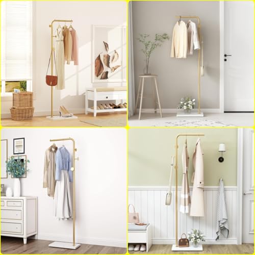 Beauenty Freestanding Metal Coat Rack,Standing Coat Rack with Heavy Base,Modern Coat Tree with Crossbar and 3 Hooks,for Clothing Entryway,Bedroom,Living Room,Office,Hats,Scarves,Clothes,and Handbags