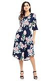 Annflat Women's Summer Floral Print Bell Sleeve Casual Midi Dress with Pockets S-XXL