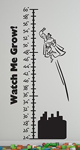 Growth Chart Superhero Wall Decals Stickers, Black, 72"