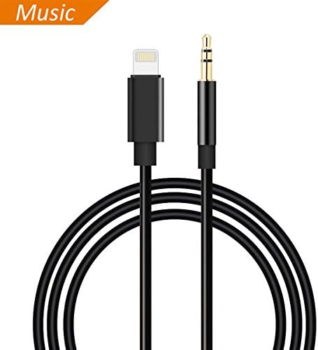 iPhone to aux, Worice Lightning Port to Car Stereo Speakers Lightning to 3.5mm Male Aux Stereo Audio Cable for iPhone 7/7 Plus (3.5mm Aux Cable 3.3ft/1M) (Black)